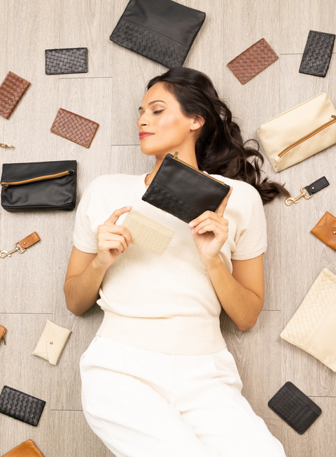 Braided Zip Top Lined Pouch with Pocket