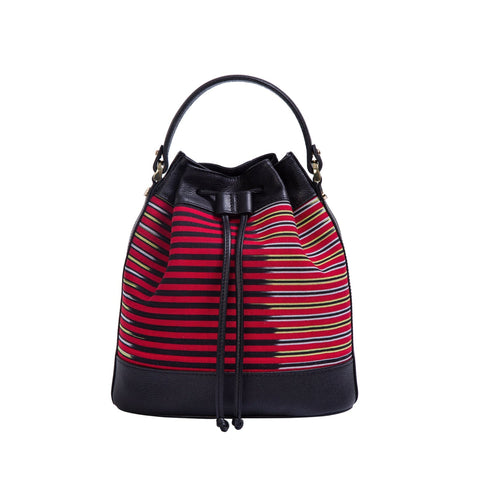 Casual Stripe Bucket Bag with Logo and Drawstring Closure