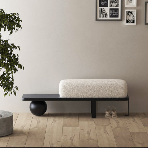 Timeless Minimalist Upholstered Accent Bench with Ball Design
