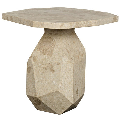 Modern Hexagonal Marble Center Table with Drum Base Accent Table