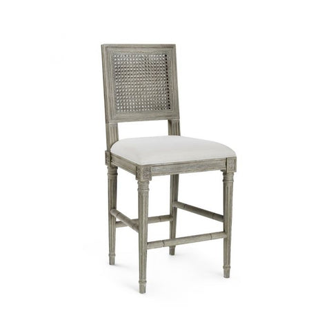 Artful Traditionalist Upholstered Oak Counter Stool with Fluted Leg