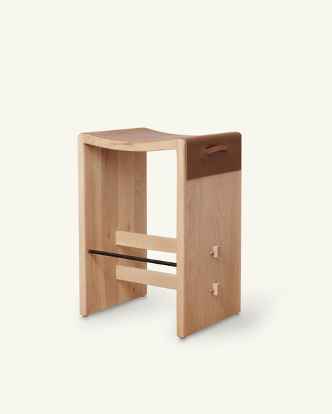 Aya Timeless Minimalist Modern Oak Plinth Base Counter Stool