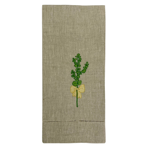 Floral Handwoven Linen Tea Towel with Embroidery