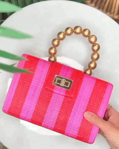 Beach Stripe Clutch with Beads and Turn Lock