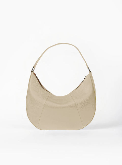 Solid Bone Shoulder Bag with Zip Top and Pocket