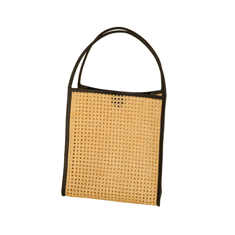 Casual Geometric Handmade Rattan Tote with Leather Trim