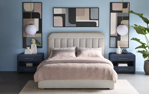 Sunpan Modern Davina Upholstered Platform Bed with Headboard - Queen - King - Queen