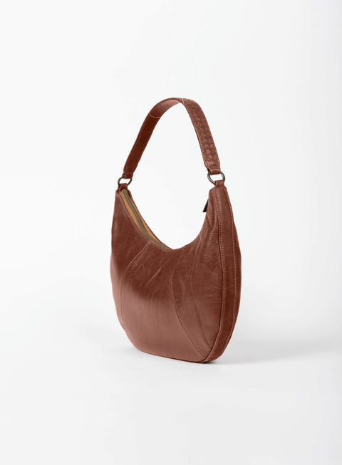 Mahogany Solid Leather Shoulder Bag with Interior Pocket