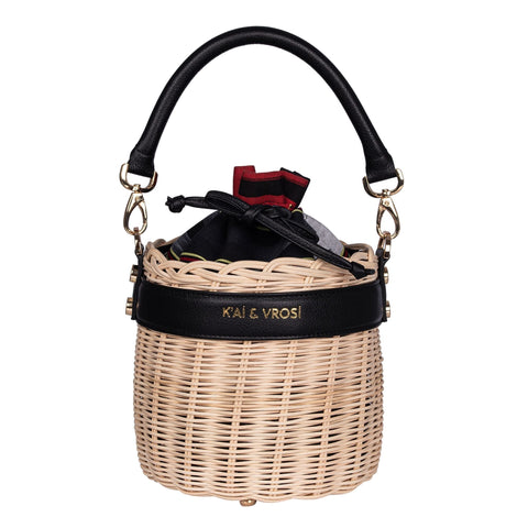 Beach Stripe Drawstring Bucket Bag with Structured Base