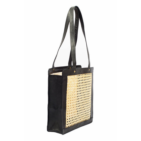 Geometric Open Top Tote with Shoulder Straps and Pocket