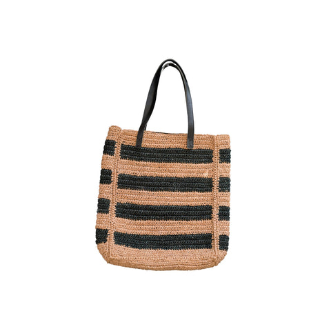 Beach Handwoven Stripe Tote with Shoulder Straps