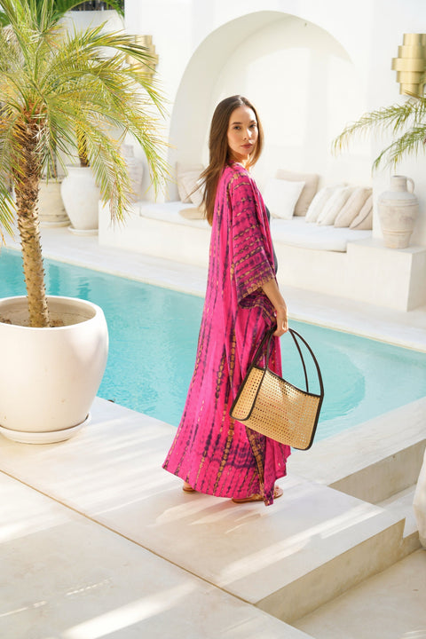 Beach Geometric Handmade Rattan Tote with Leather Trim