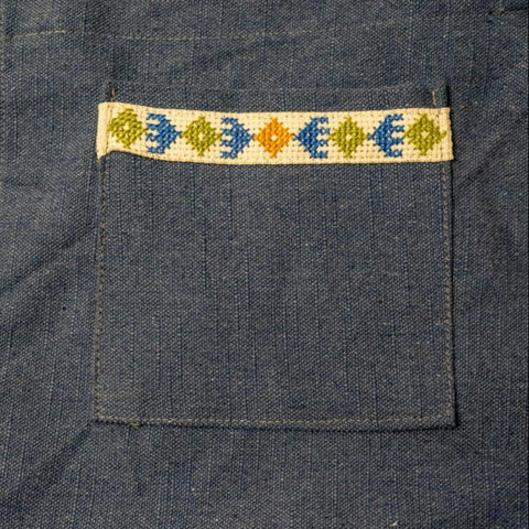 Geometric Bib Apron with Embroidery and Adjustable Pockets