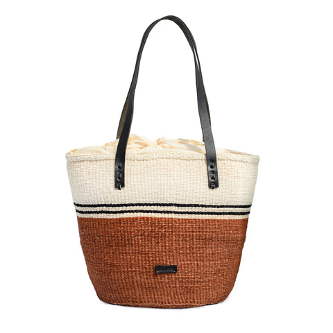 Beach Handmade Color Block Basket Bag with Drawstring