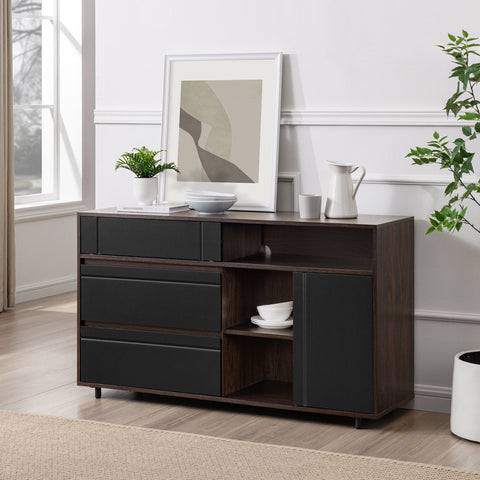 Contemporary Minimalist Sideboard with Inset Handles Cabinet