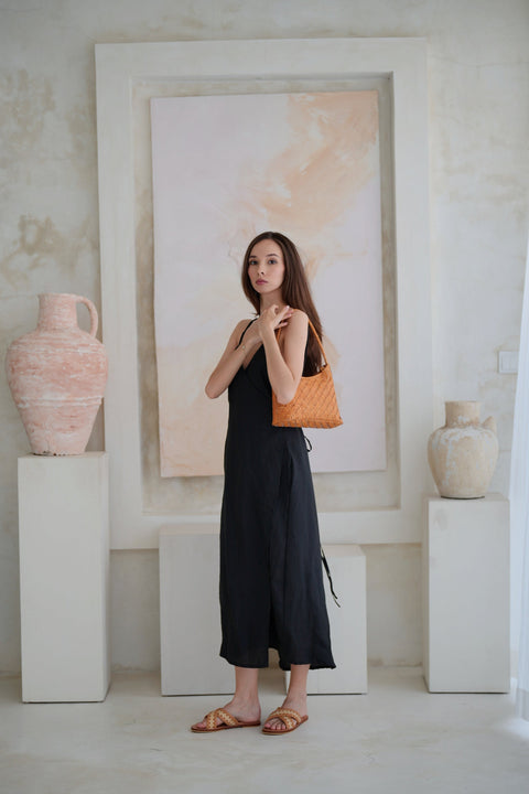 Braided Basket Weave Shoulder Bag with Zip Top Closure