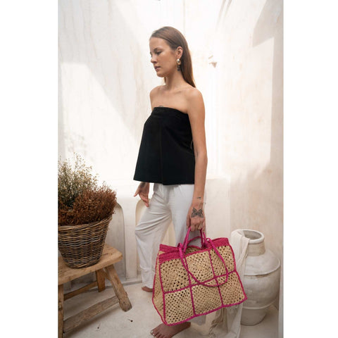 Braided Geometric Raffia Tote