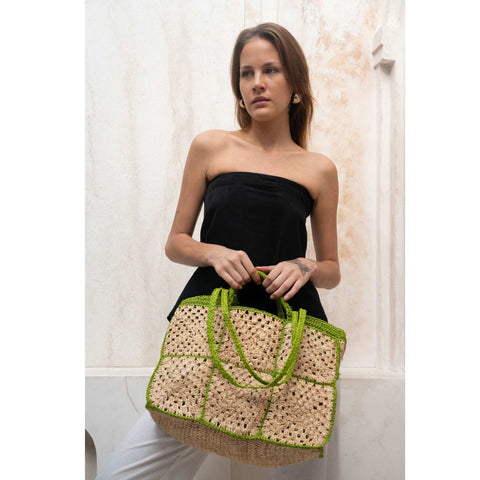 Braided Geometric Raffia Tote