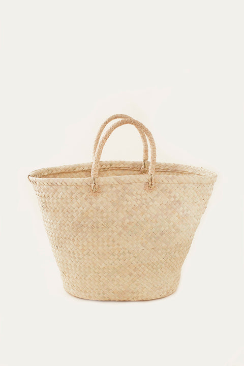 Beach Basket Bag with Open Top and Basket Weave Design