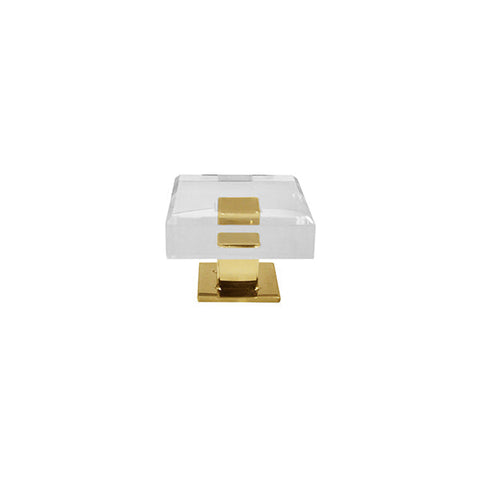 Modern Polished Brass and Acrylic Square Cabinet Knob