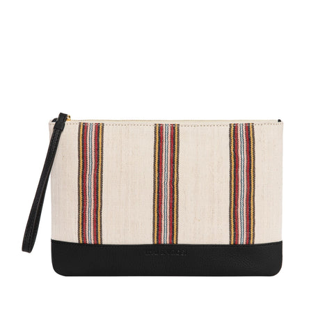 Designer Stripe Clutch with Zip Top Closure