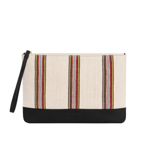 Handwoven Stripe Zip Top Clutch with Zipper Closure