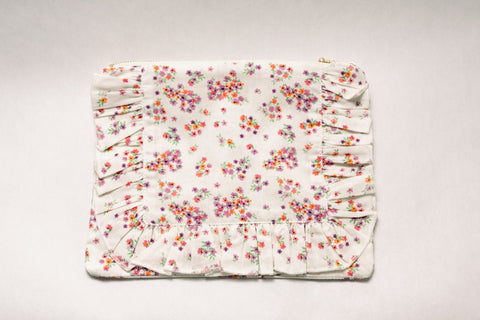 Floral Graphic Handmade Pouch with Ruffles and Zipper