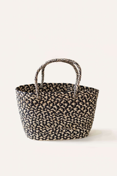 Geometric Braided Handmade Raffia Tote with Open Top