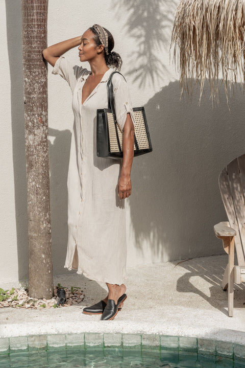 Casual Handmade Geometric Leather Trim Tote