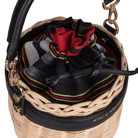 Beach Stripe Drawstring Bucket Bag with Structured Base