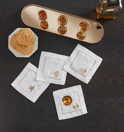 Sferra Beachcomber Cocktail Print Embroidery Napkin - Set of 4