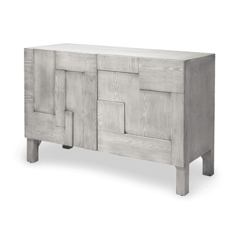 Contemporary Geometric Ash Credenza Cabinet