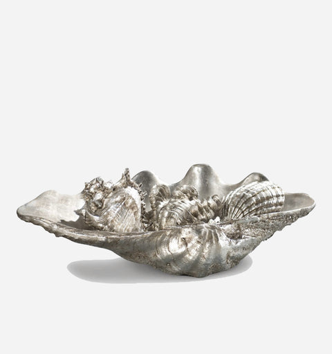 Decorating Essentials Coastal Seashells Silver Trim Decorative Bowl