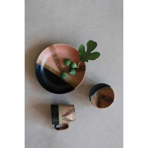 Decorated Bohemian Glazed Stoneware Fruit Bowl