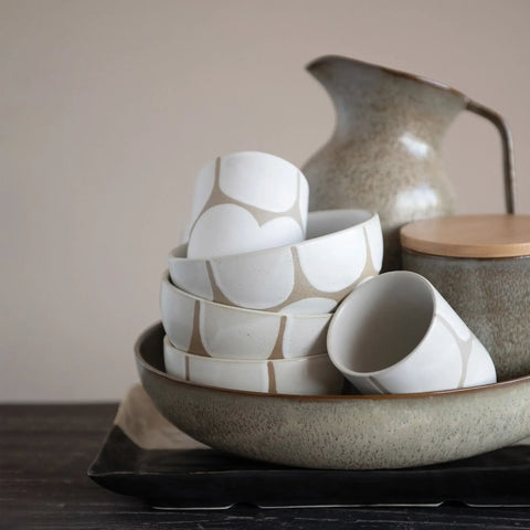 Decorated Handmade Glazed Stoneware Bowl in Abstract Dip Style