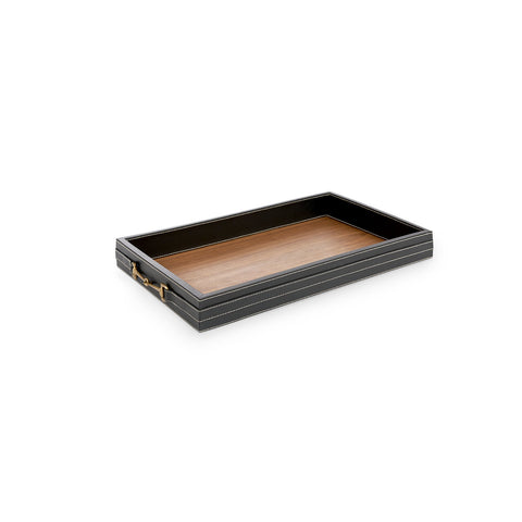 Modern Abstract Leather Serving Tray with Contrast Trim