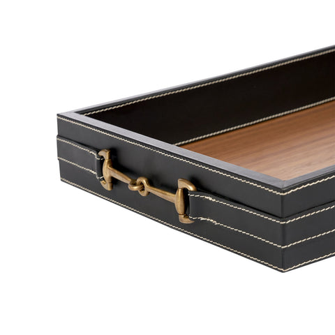 Modern Abstract Leather Serving Tray with Contrast Trim