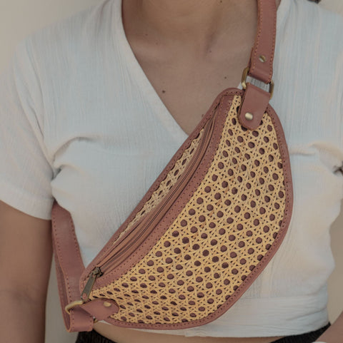 Geometric Leather Trim Sling Bag with Adjustable Straps
