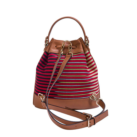 Casual Stripe Drawstring Bucket Bag with Removable Shoulder Strap