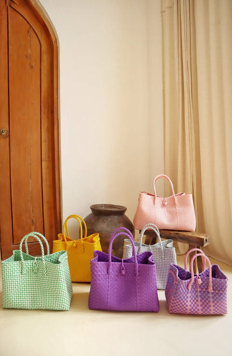 Beach Handwoven Geometric Tote with Tie Closure