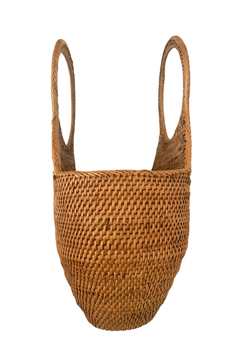 Beach Open Top Rattan Basket Bag with Basket Weave Design