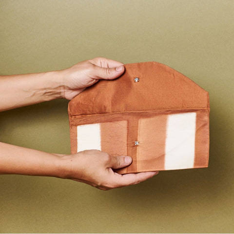 Color Block Silk Pouch with Snap Closure and Pocket