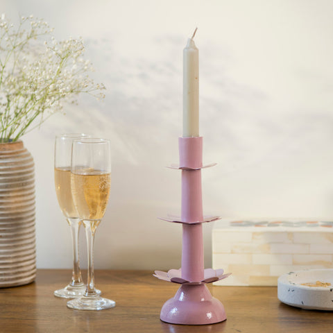 Lotus Bloom Tapered Pink Candleholders