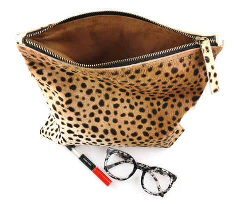 Leopard Animal Pattern Zip Top Lined Clutch