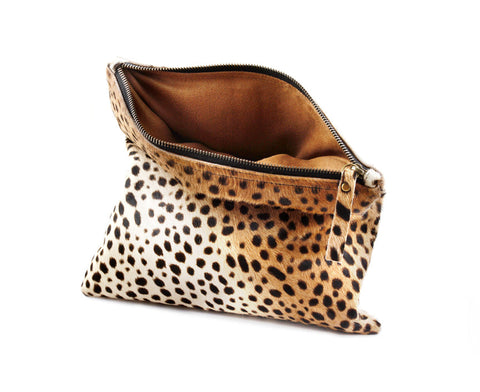 Leopard Animal Pattern Zip Top Lined Clutch