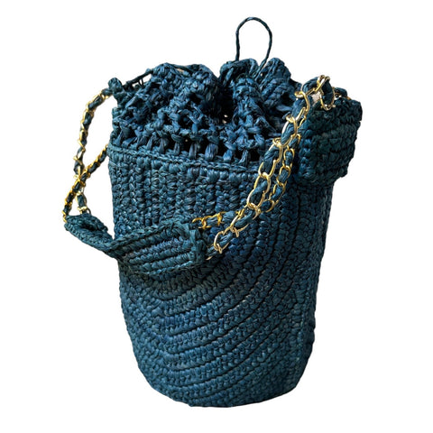 Handmade Drawstring Bucket Bag with Chains