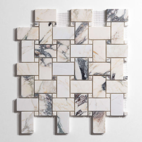 Calacatta Viola Polished Basketweave Marble Mosaic