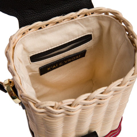 Designer Stripe Leather Trim Crossbody with Flap Closure