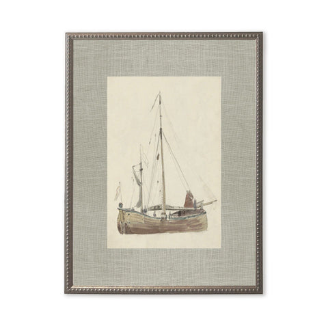 Sailboat Painting In Silver-beaded Frame Rectangle Print Wall Art