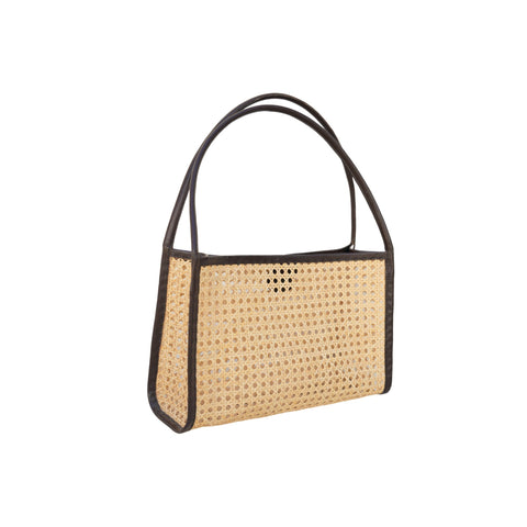 Beach Geometric Handmade Rattan Tote with Leather Trim